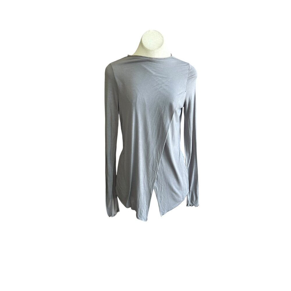 LA Made Gray Long Sleeve Split Front Jersey Knit Top Size Medium